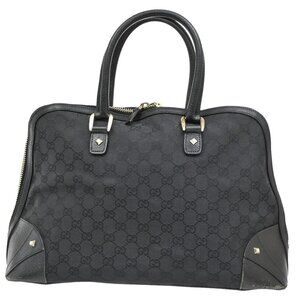 GUCCI GG Pattern Nailhead Handbag Canvas Leather Black GHW Italy 31DA240
